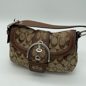 Coach Brown Signature Canvas and Leather Buckle Shoulder Bag